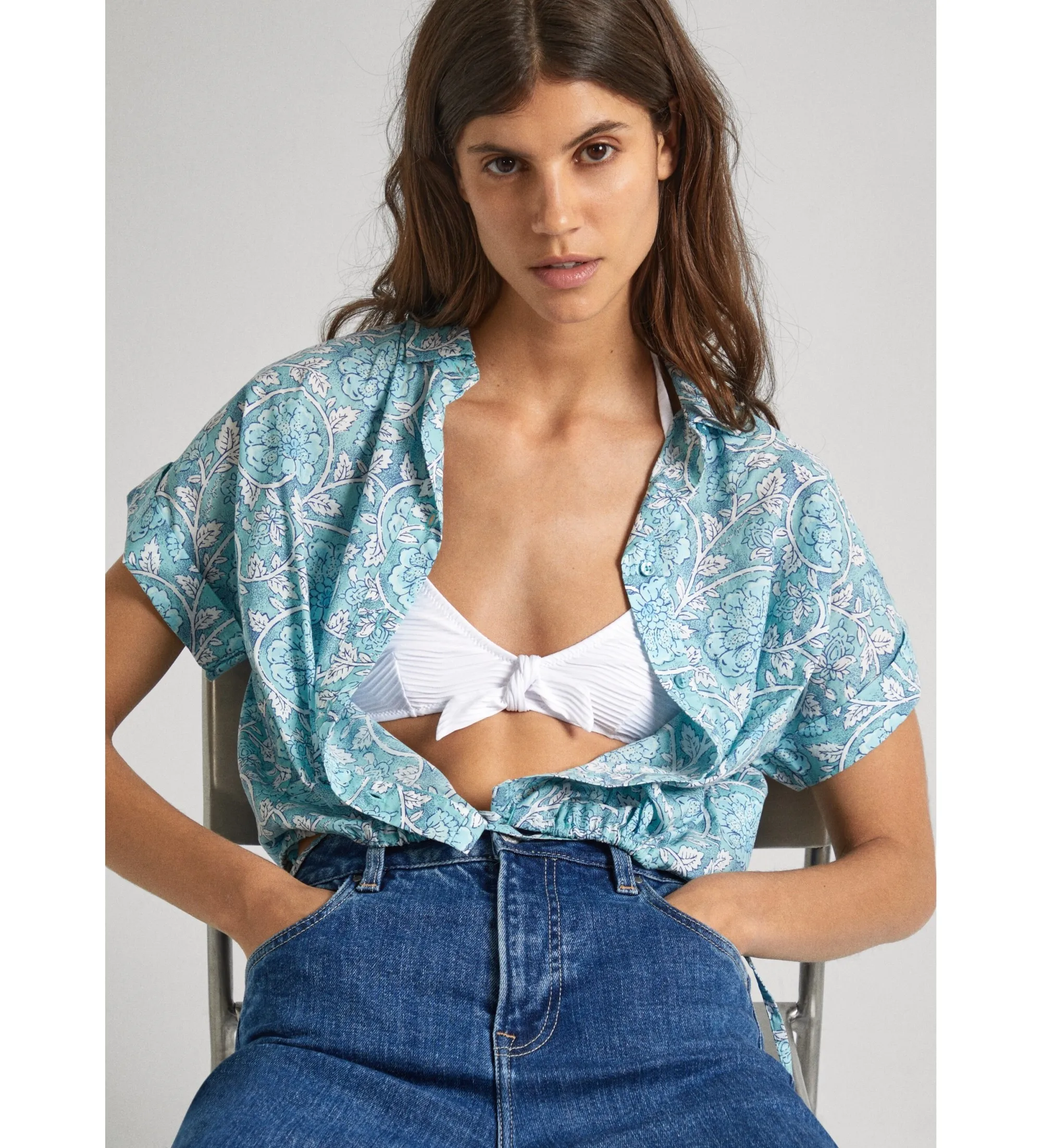 Camisa Cropped Mer azul