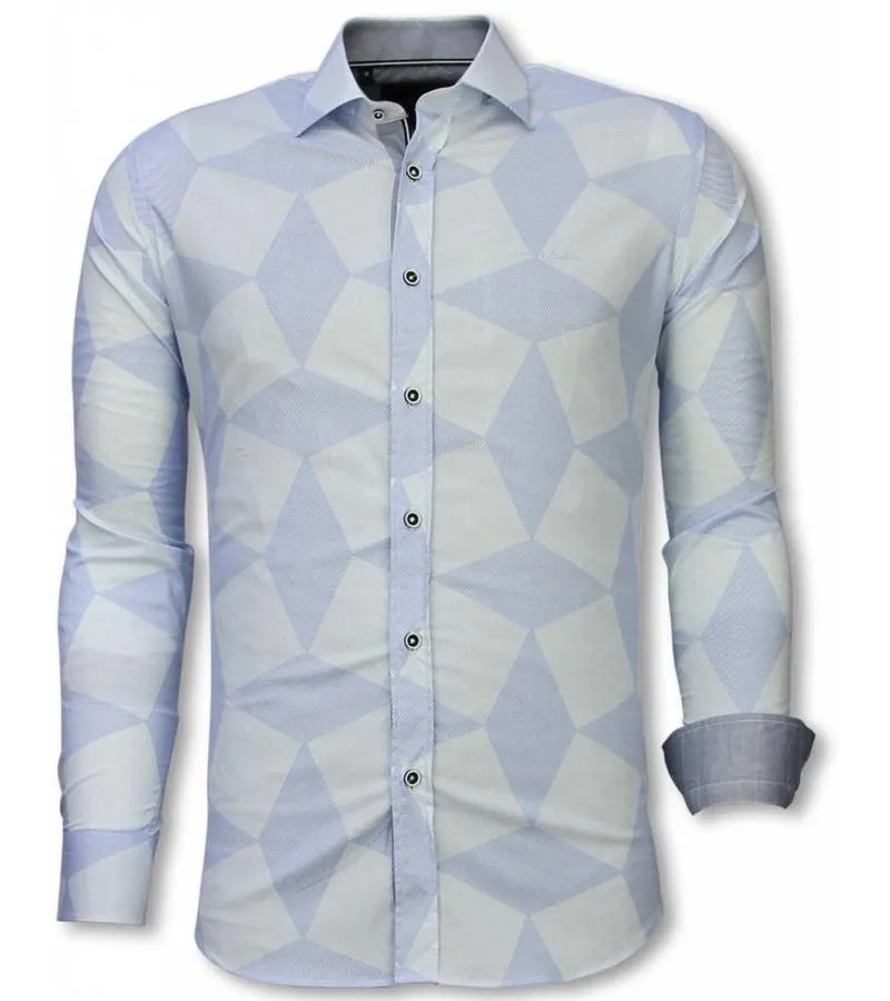 Camisa Italiana - Camisa Slim Fit  - Camisa Line Pattern - Azul Claro