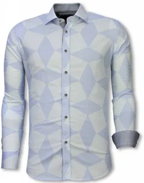 Camisa Italiana - Camisa Slim Fit  - Camisa Line Pattern - Azul Claro