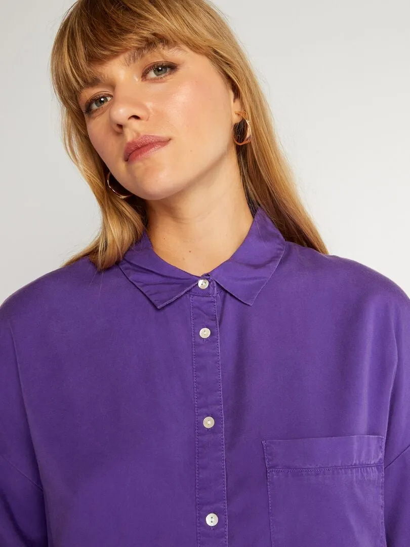 Camisa lisa de manga larga - Morado