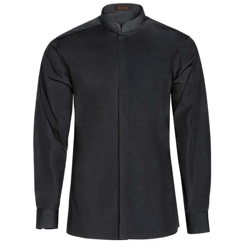 Camisa Slim Fit cuello mao y botón oculto negra - Roger