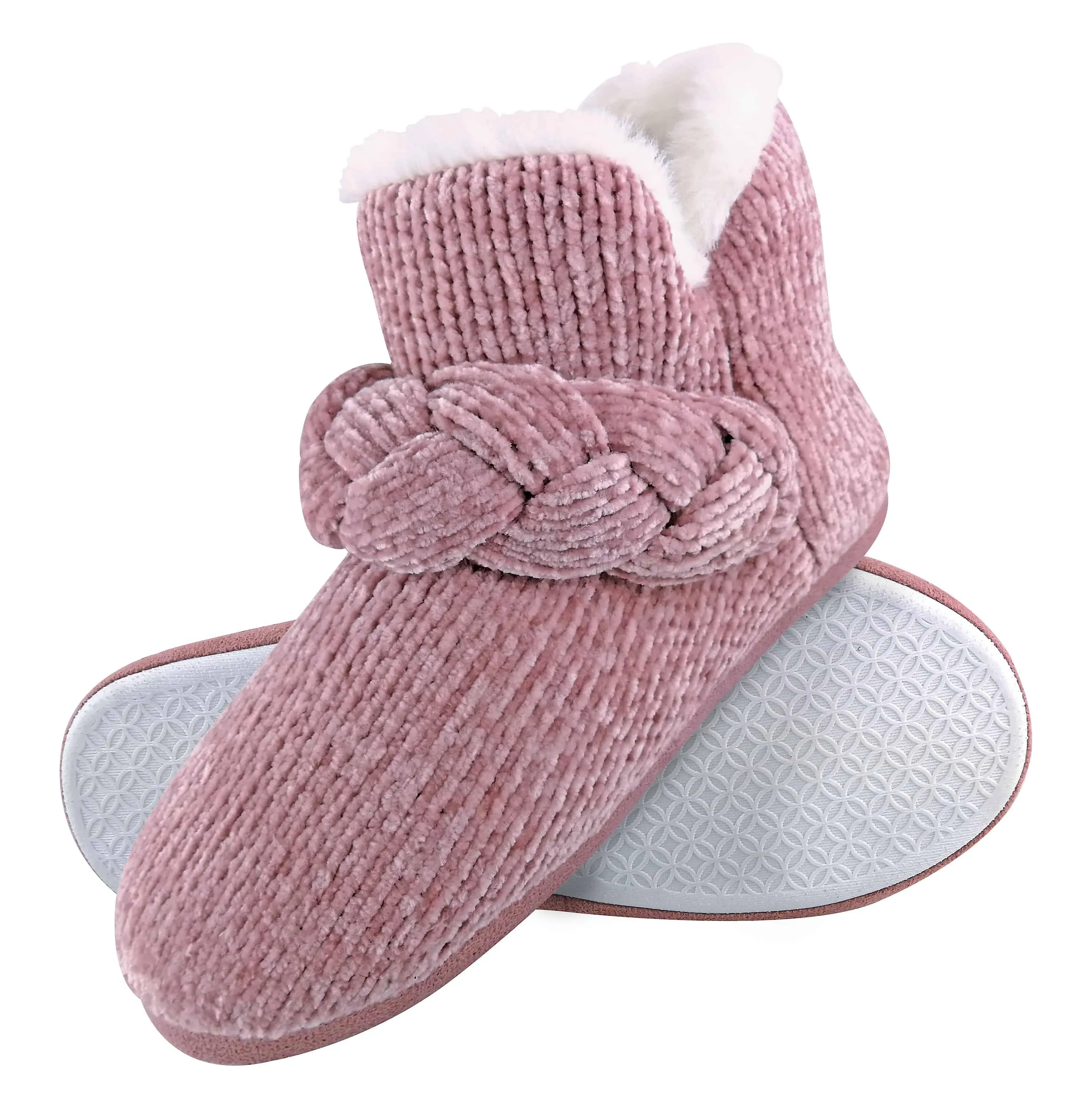 Dunlop - ladies knitted fleece slippers booties