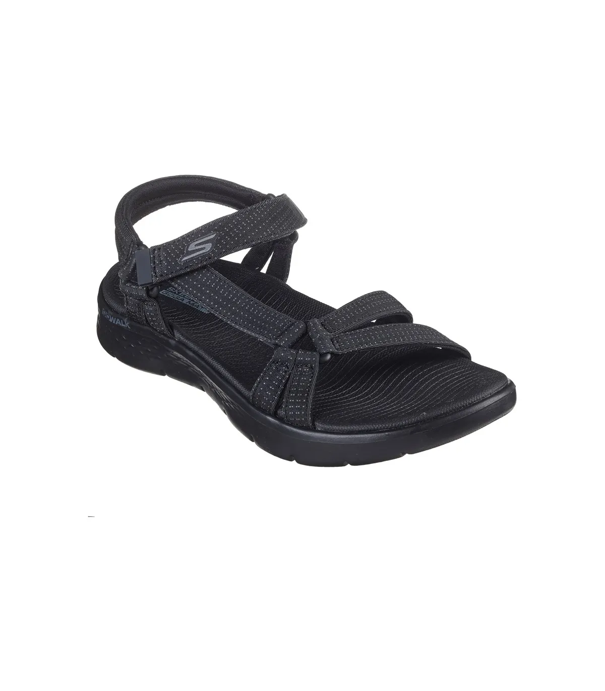 Sandalia plana mujer Skechers negro velcros