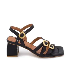 Sandalias en piel negra de mujer