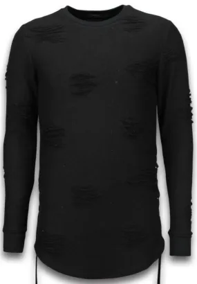 Sudaderas - Destroyed Look Lazada Lateral Longfit Sudaderas hombre - Negro