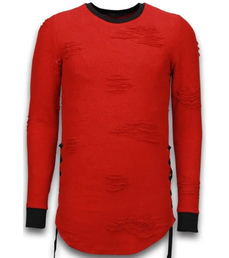 Sudaderas - Destroyed Look Lazada Lateral Longfit Sudaderas hombre - Rojo