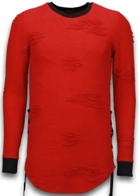 Sudaderas - Destroyed Look Lazada Lateral Longfit Sudaderas hombre - Rojo