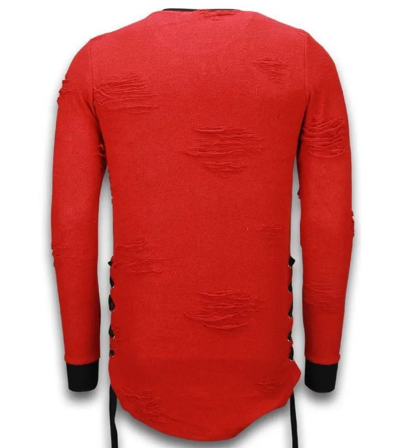 Sudaderas - Destroyed Look Lazada Lateral Longfit Sudaderas hombre - Rojo