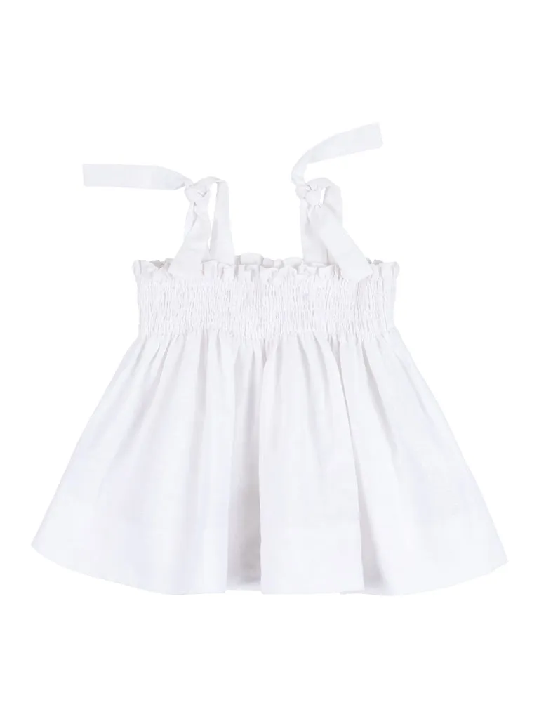 Vestido gomas lino blanco