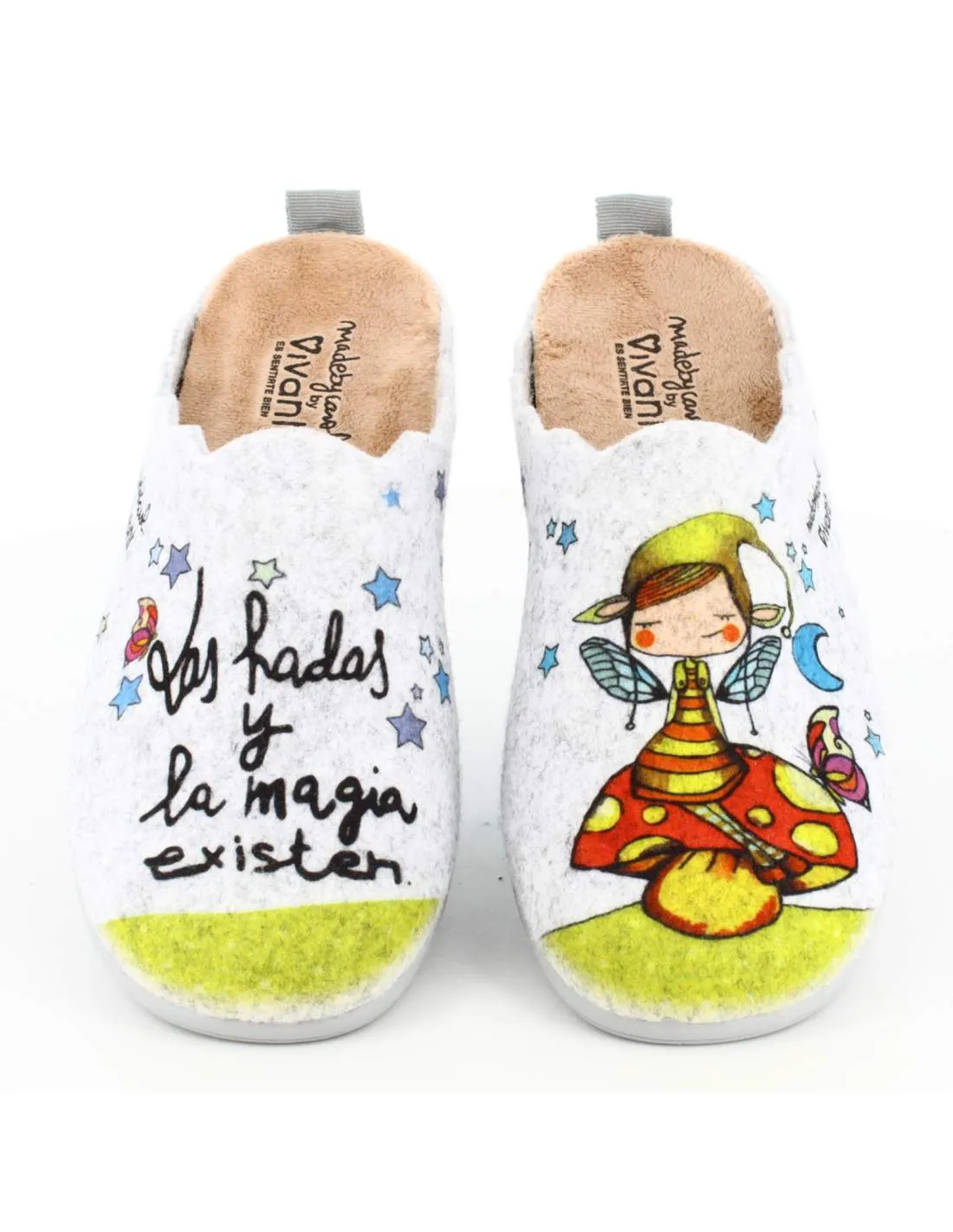 Zapatillas de Casa "Las hadas y la magia existen" Fieltro Gris