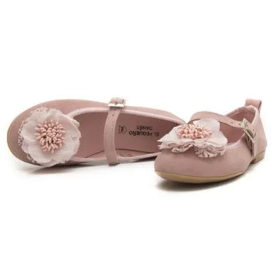 Zapato comunion niña mercedita rosa con flor