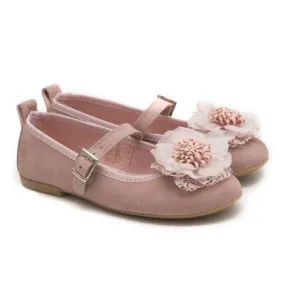 Zapato comunion niña mercedita rosa con flor