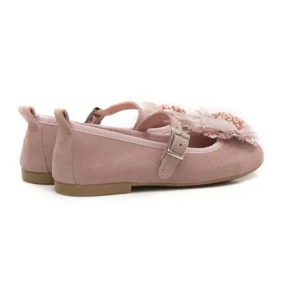 Zapato comunion niña mercedita rosa con flor